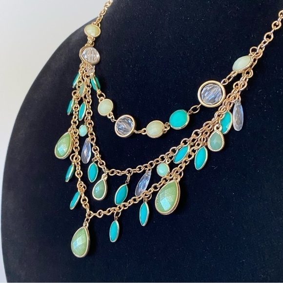 Necklace Multiple Strands Acrylic Dangles Green & Gold Tone fashion 18”+3” - Picture 11 of 11